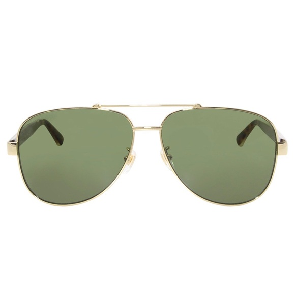 NEW GUCCI AVIATOR SUNGLASSES GUCCI GG0528S 009 GOLD GREEN EYEWEAR - Picture 2 of 3